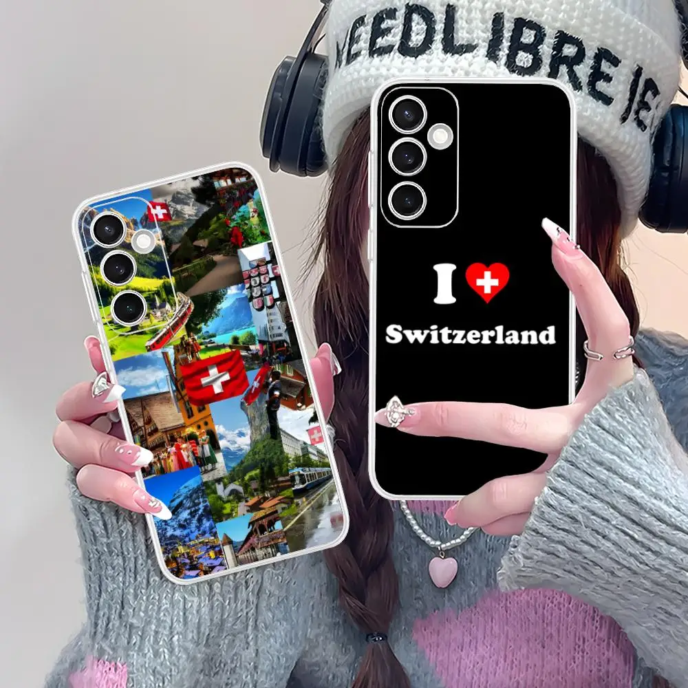 سويسرا العلم قضية الهاتف المحمول لسامسونج غالاكسي S25 S24 S23 S22 S21Plus FE الترا واضح اللون غطاء غطاء جميل #1