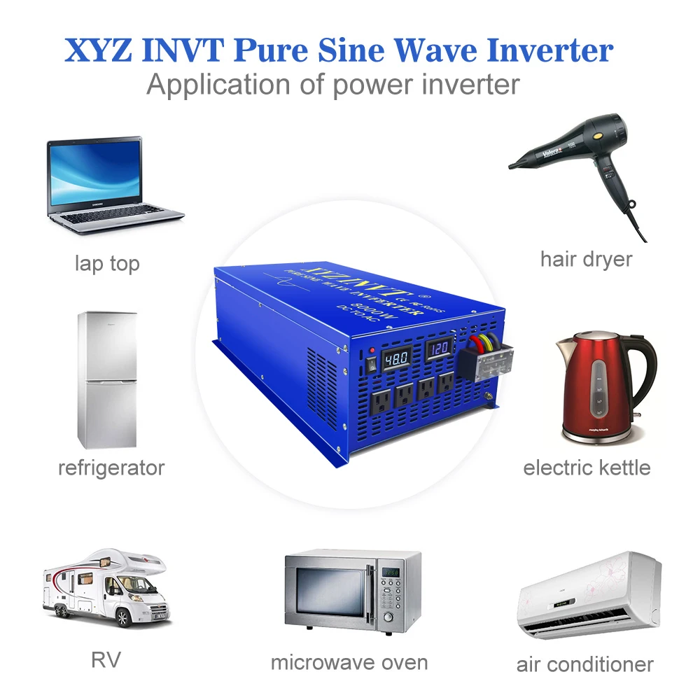 Pure Sine Wave 10kW Solar Inverter 12V 220V 20000W Peak 24V/36V/48V/60V/72V/96V/ DC to 110V/120V/130V/230V/240V AC