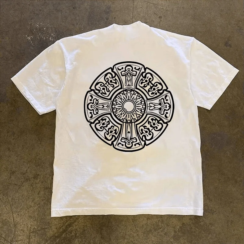 Loose Fit Short Sleeve T-Shirt 3A260g Double Weave Pure Cotton American Retro Style Unisex Summer Fashion Printed round Neck
