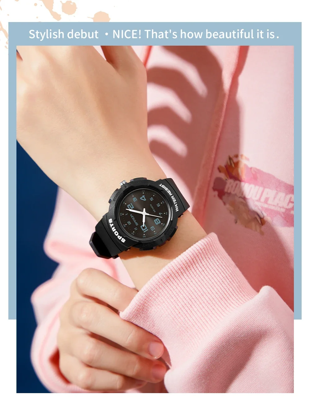 Sanda Trendy Design Soft Student Watch TPU Strap 50M Depth Waterproof Quartz Movement Children Fashion Sports Wrist Watch