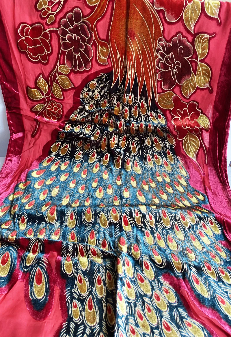 Hot Sale Black Chinese Women\'s Velvet Silk Shawl Scarf Wrap Scarves Peafowl WS006-C
