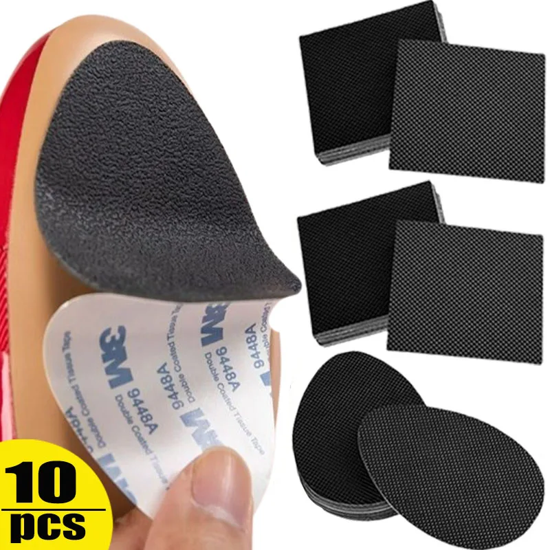 10/2Pcs Women's No-adhesive Sticker for High Heel Black Anti-Slip Heel Sole Protector Oxford Frosted Sandal Outsole Shoe Pad