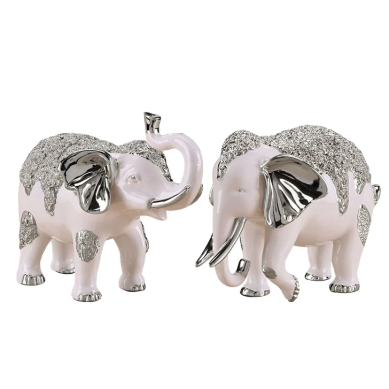 

Hot Sell European Style Lucky Home Accessories Living Room Decor Gift Luxury Office Elefants Adorn 2 Elephant Figure Set