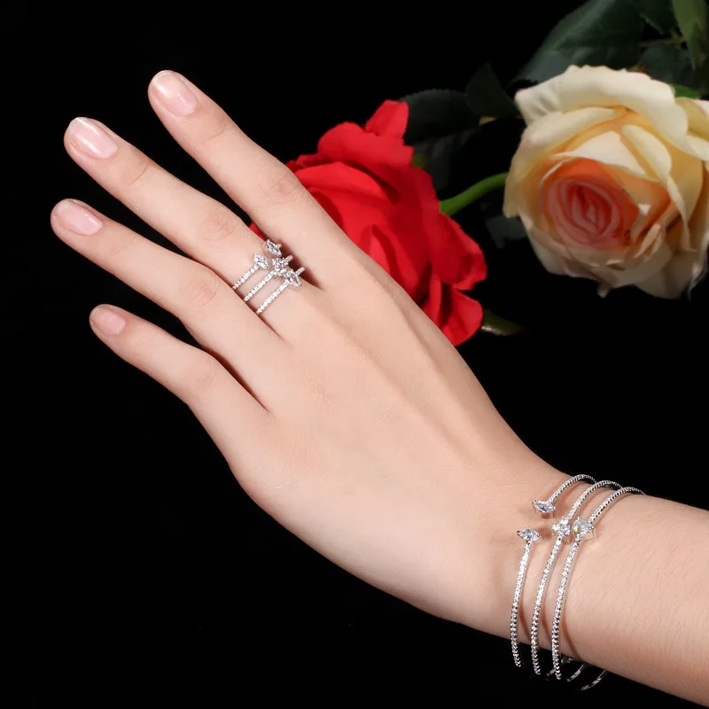 Ki0094 Three-Row Micro-Paved Zircon Open Bracelet Ring Environmentally Friendly Copper Electroplating 18K Gold Hypoallergenic, Valentine's Day, New Year, Mother's Day, Birthday, Gift, Party, Graduation Season