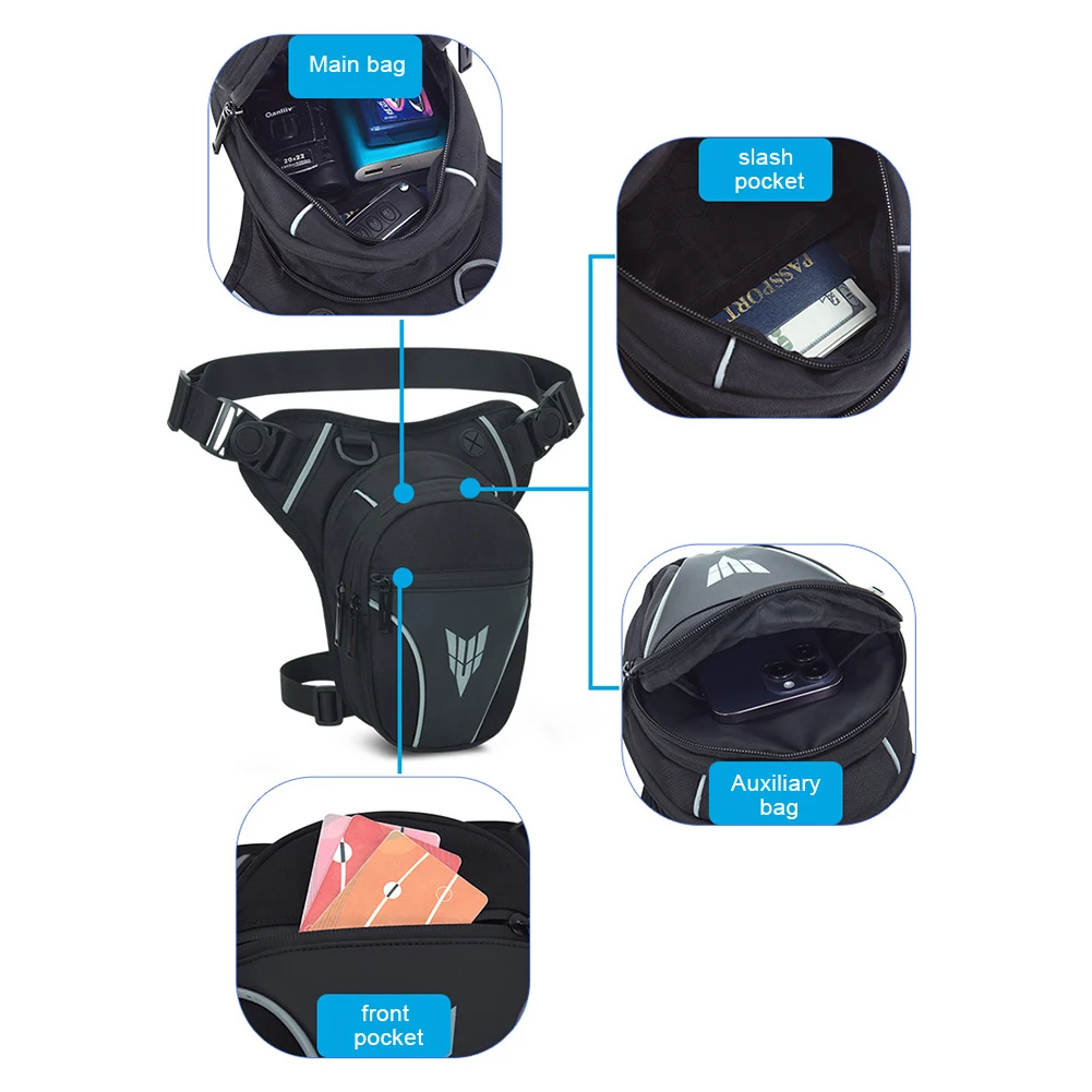 

Men Motorcycle Leg Side Bag Large Capacity Motorbike Thigh Belt Bag Multipocket Motorcycle Hip Waist Bag Outdoor Sports Ride Bag