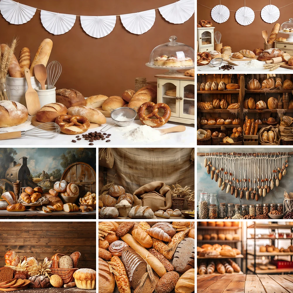 Baking Bread Photography Backdrop Kitchen Cake Shop Donut Cake Smash Baby Shower Birthday Party Photography Wallpaper Background