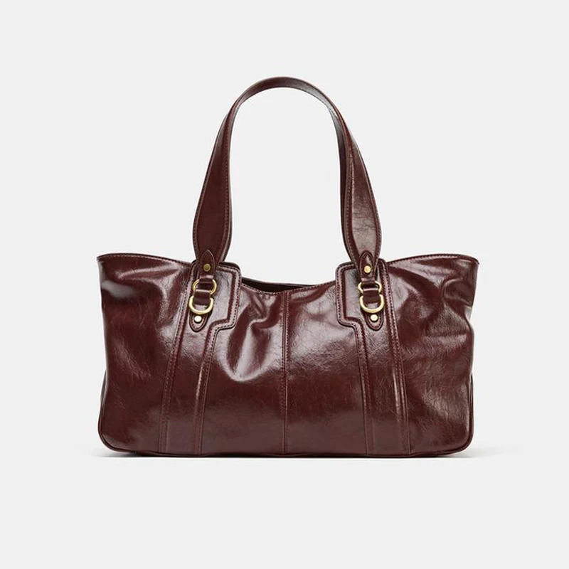 

Fashion Wine Red Tote Bag Designer Women Handbags Luxury Soft Pu Leather Shoulder Bags Trend Vintage Simple Underarm Bag 2025