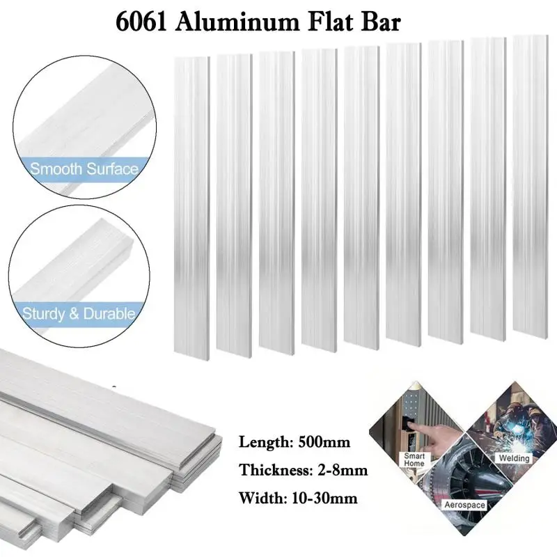 1pcs Aluminum Flat Bar Thickness 2~8mm, Width 10-30mm, Length 250mm 500mm, Aluminium Alloy Plate Metal Solids Square Strip