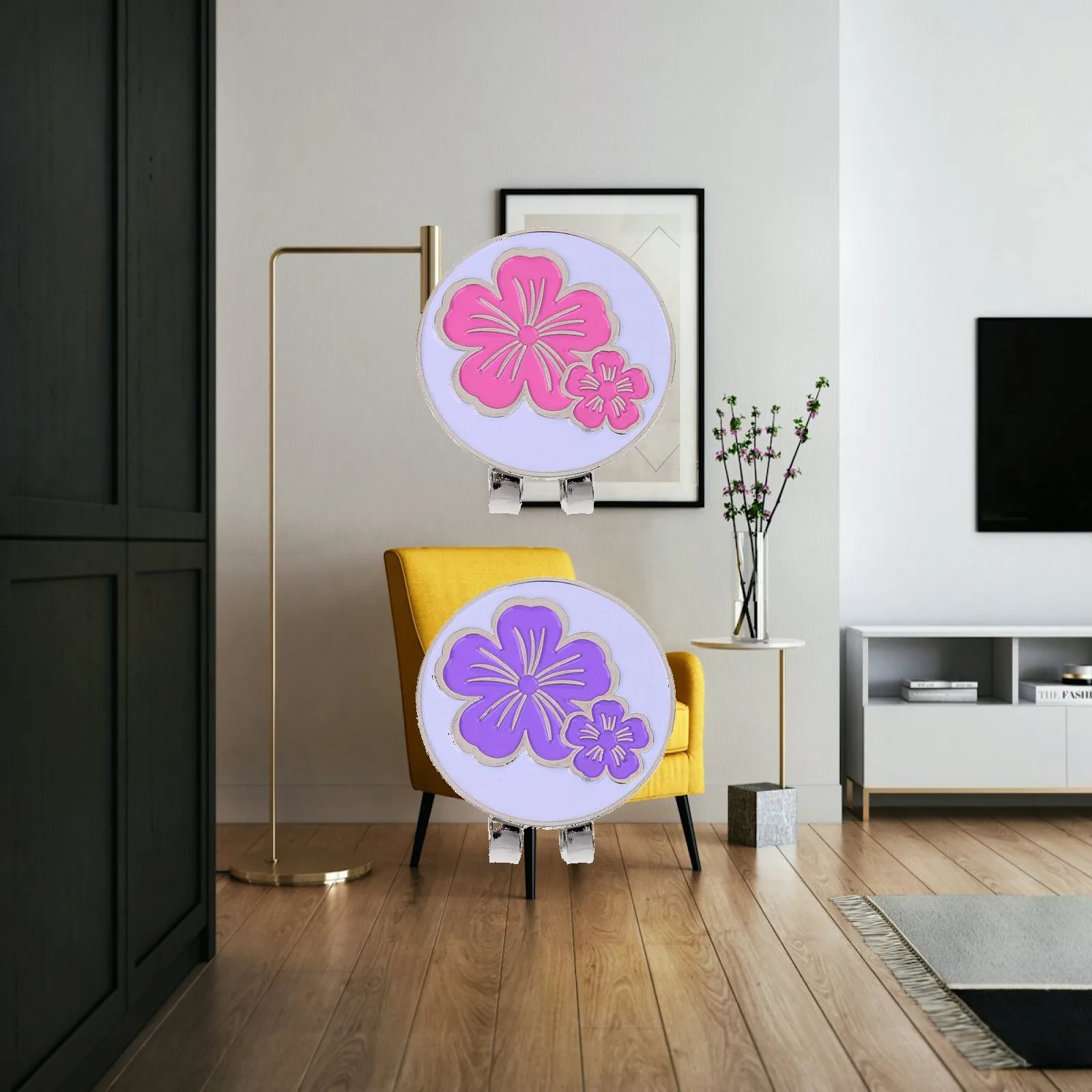 Golf Ball Marker Magnetic Detachable Hat Clip Pink Purple Flower Women Sport Golf Accessory for Cap