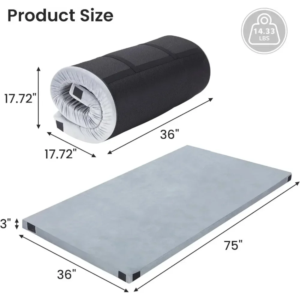 3 Inch CertiPUR-US Memory Foam Camping Mattress, Waterproof Roll up Sleeping Pad for Adults, Comfortable Thick Floor