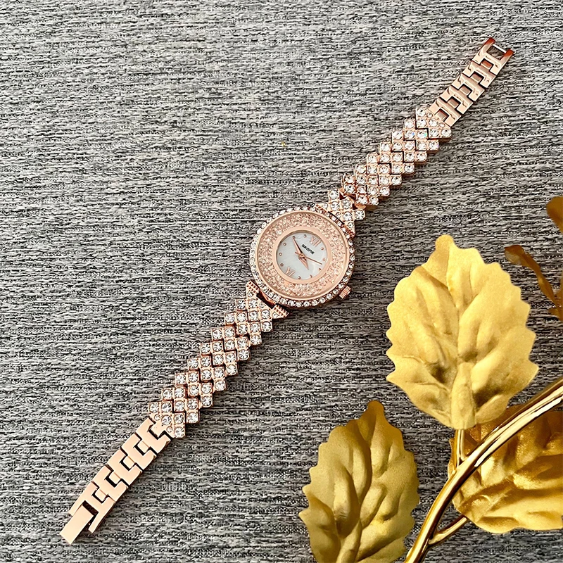 SKONE 틈새 다재다능한 여성용 시계, 흐르는 모래 풀 다이아몬드 라이트 럭셔리 패션 기질 쿼츠 시계