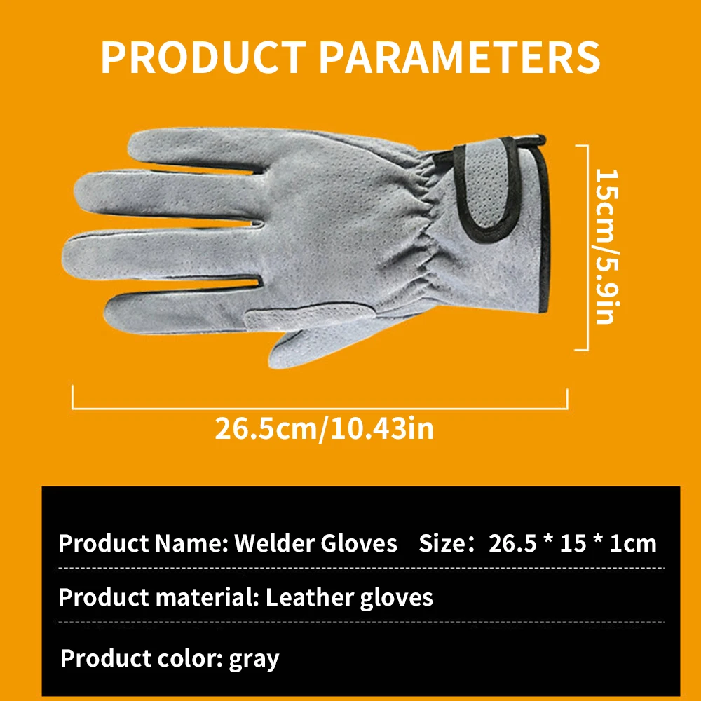 1 par de guantes de trabajo, guantes de soldadura de piel de vaca, guantes de soldadura resistentes al calor y de seguridad, guantes de trabajo de