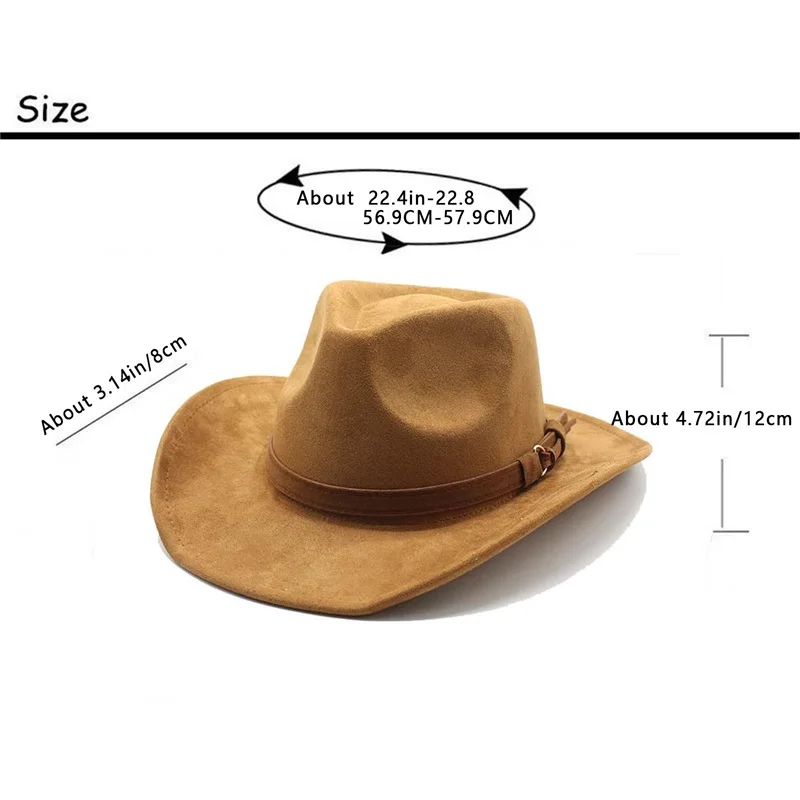 Combhasaki – chapeau de Cowboy en feutre pour femmes et hommes, unisexe, Vintage, rétro, doux, à large bord, Chamois, chapeau occidental avec ceinture pour fête