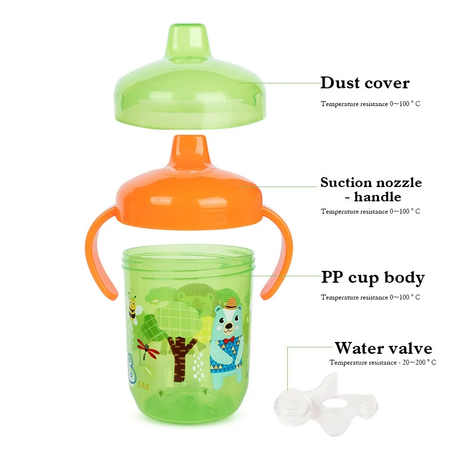 6 months and up baby bottle duckbill cup drinking cup with handle bottle fall prevention, large diameter, safe material