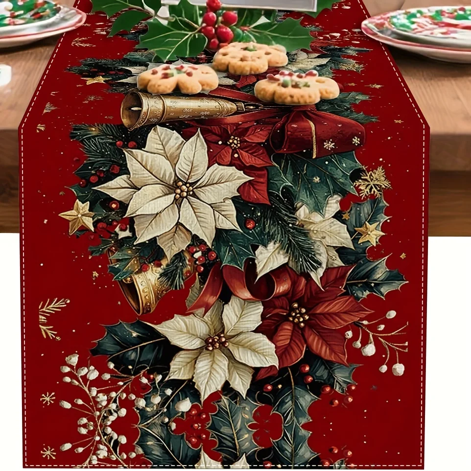 

1pc Winter Christmas Table Runner | Snowflake Design | Elegant Holiday Decor for Indoor Family Gatherings/Kitchen/Dining