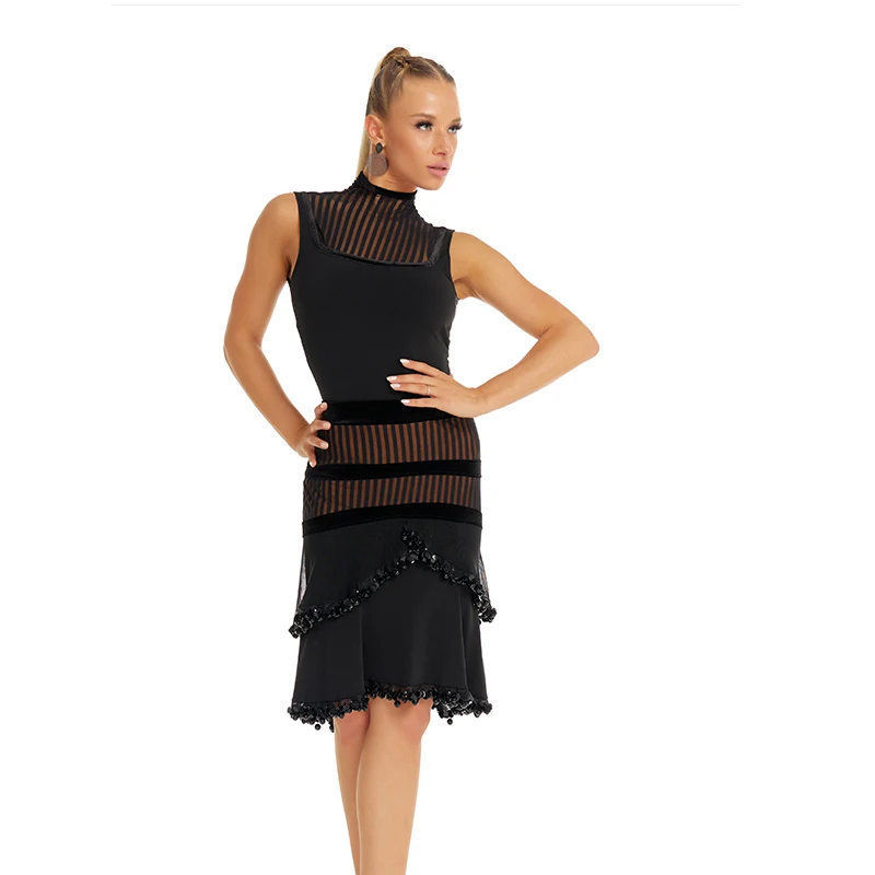 ชุดเต้นลาตินสำหรับผู้หญิง ประดับเลื่อม กระโปรง ชุดเต้นชาช่า ชุดเต้นบอลรูม สำหรับผู้ใหญ่ รุ่น SL14359