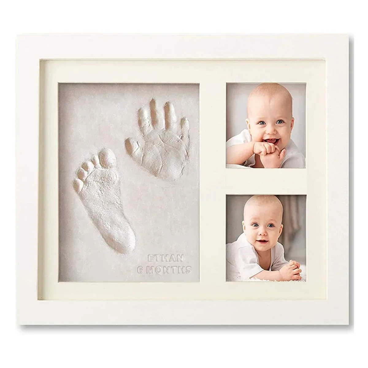 Baby Hand and Foot Print Mud Picture Frame, Wooden DIY Commemorative Picture Frame for Baby\'s Full Moon, Wooden Children