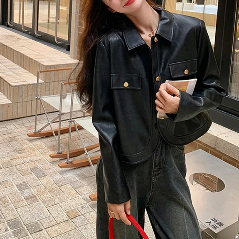 Bla Vita alta ort Pelle Jaet Capispalla da donna 2025 Nuovo Sle Retro Taglia Cappotto in pelle PU Ele Sensation