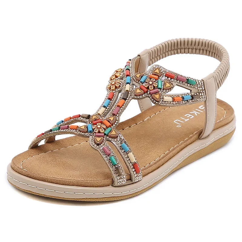 Summer New Bohemian Women Lightweight Flat Sandals Ladies Soft Bottom Slip-on Beach Sandals Women\'s Casual Sandals Plus Size