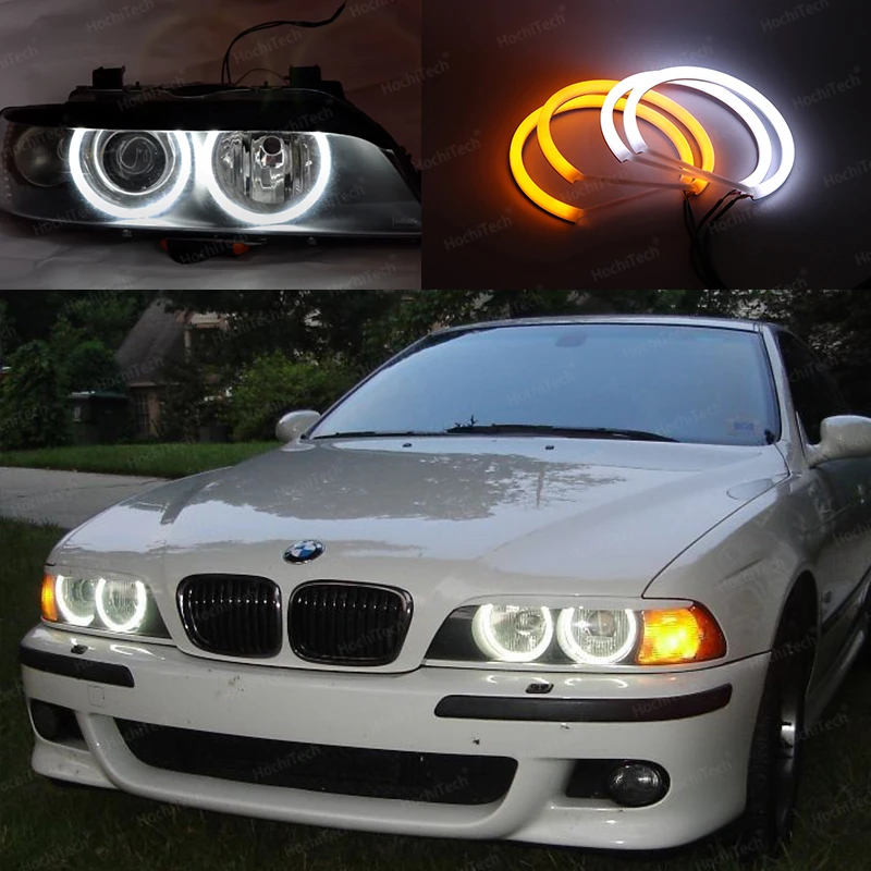 for BMW 5 series E39 525i 528i 530i 540i White & yellow Dual Cotton LED Angel eyes kit  ring DRL Turn signal light