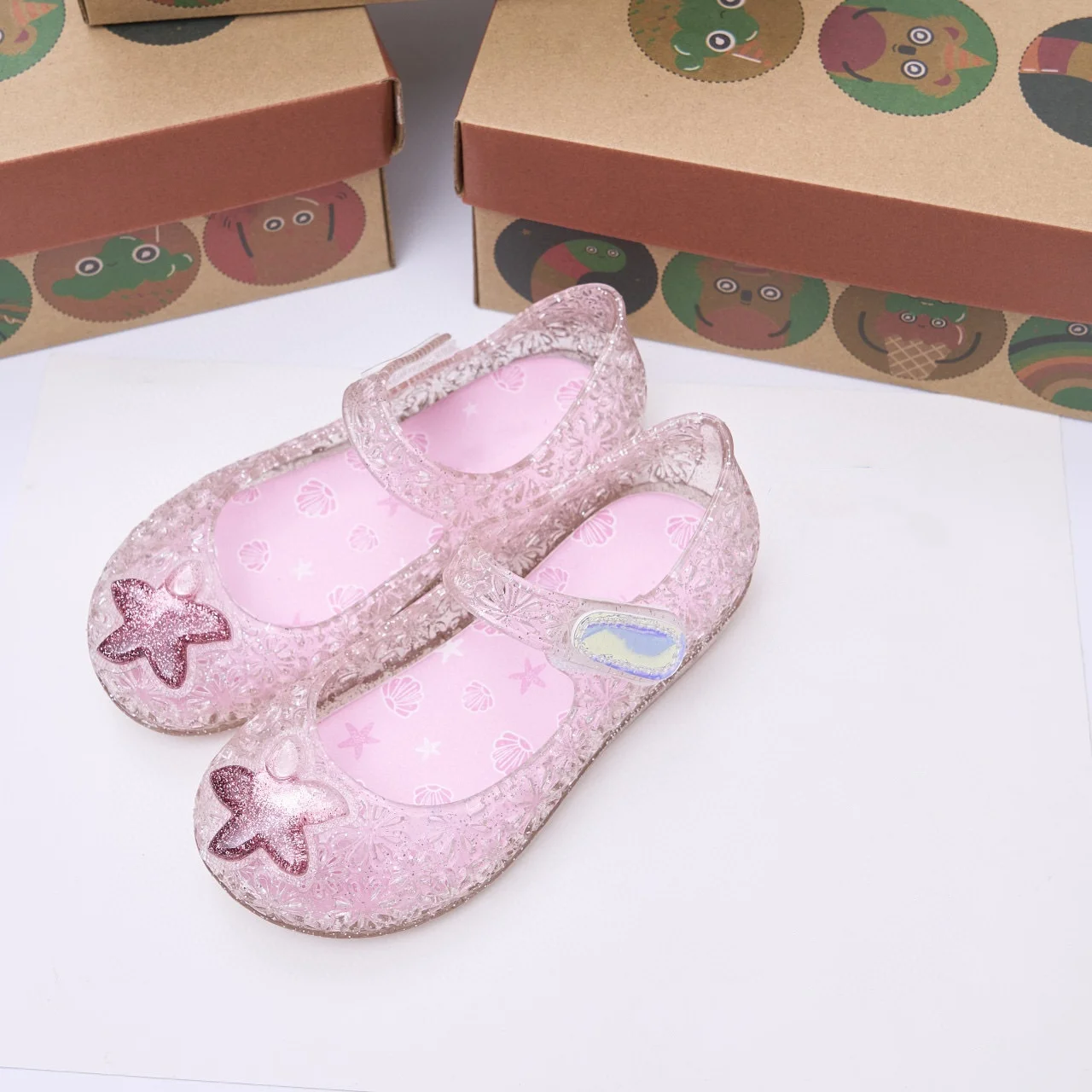 

Новые детские сандалии-желе из Бразилии, летние, с мягкой подошвой, кристальные, для девочек, балетки, с морскими звездами, пляжные, HMI213