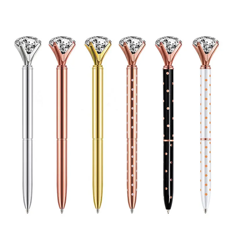 Stylos à bille en cristal rétractables pour femmes, gros diamant, fournitures scolaires et de bureau, dames, collègues, petite amie, 5 pièces