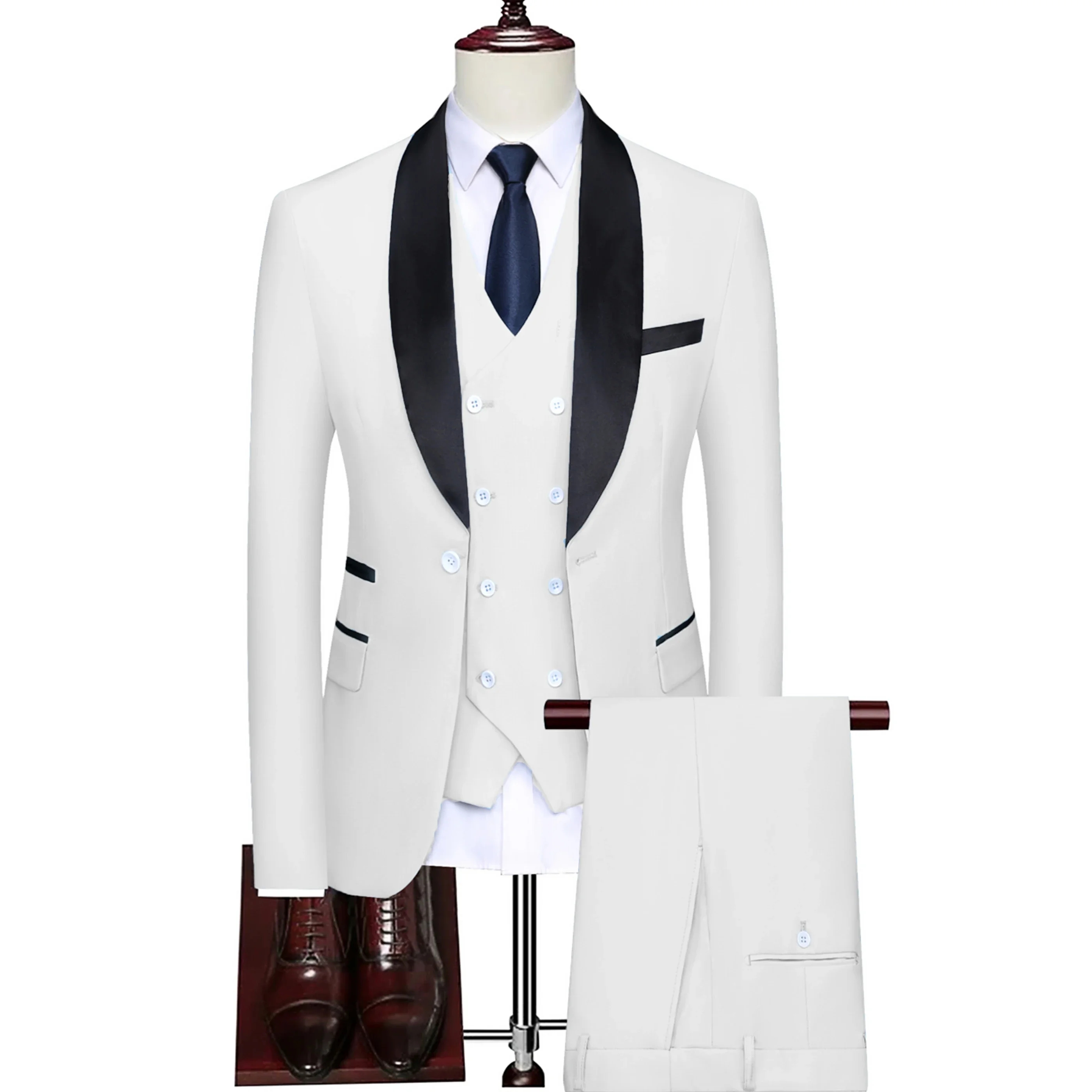 3 Pcs Suit Set Blazers Jacket Pants Men's Business Casual Boutique Single Breasted Dress Coat Trousers Vest