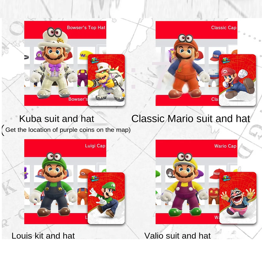 10Pcs Mario Mini Card Super Mario Party NFC Card Ten kinds of cute clothing NS Switch 3DS Game Set