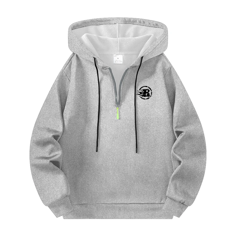 Men’s Half Zip Hooded Sweatshirt Vintage Style Pullover With Letter B Graphic Warm And Casual Ideal For Daily Wear Or Commute