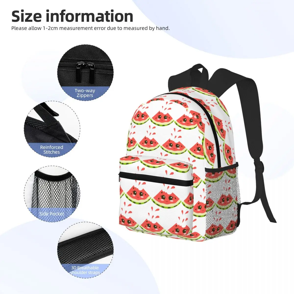 Cute Bitten Watermelon Slice With Juicy Splashes Student Backpack School Bag Hiking Travel Daypack Fashion Bookbag Shoulder Bags