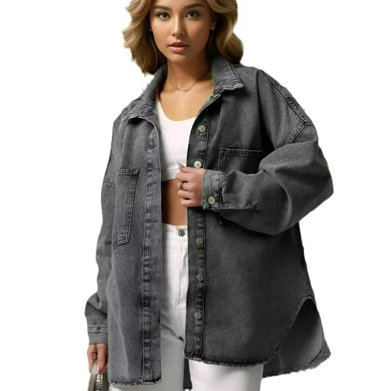 2026 ربيع الخريف جديد ريترو هونغ كونغ نمط تنوعا التلبيب عادية فضفاض الدنيم سترة قطنية علوية من القطن الخالص للنساء ملابس خارجية