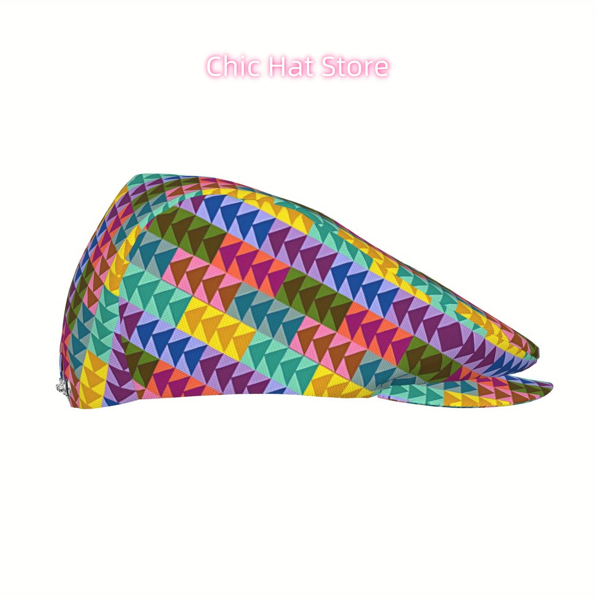 Full-width Printing Triangular Gradient Pattern Men and Women Flat Cap Adjustable Newsboy Cap Beret Ivy Cap Cabbie Flat Hat Iris