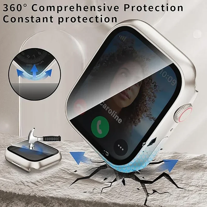 Casing pelindung layar privasi, penutup Bumper pelindung tahan air untuk iWatch 9 8 7 6 5 4 SE 45mm 40mm 41mm 44mm