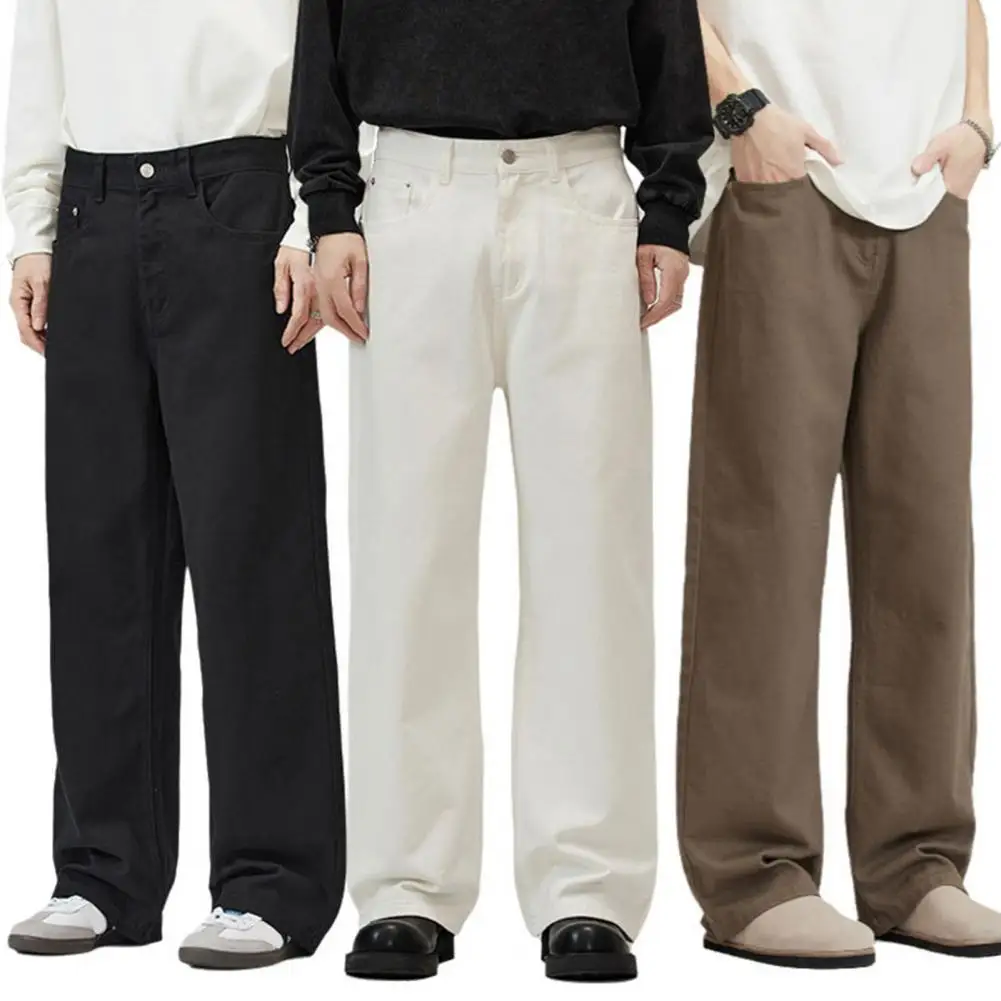 

2025 New Korean Men's Casual Long Classic Man Straight Wide-leg Pants Solid Color Black Sweatpants Streetwear Sports Trousers