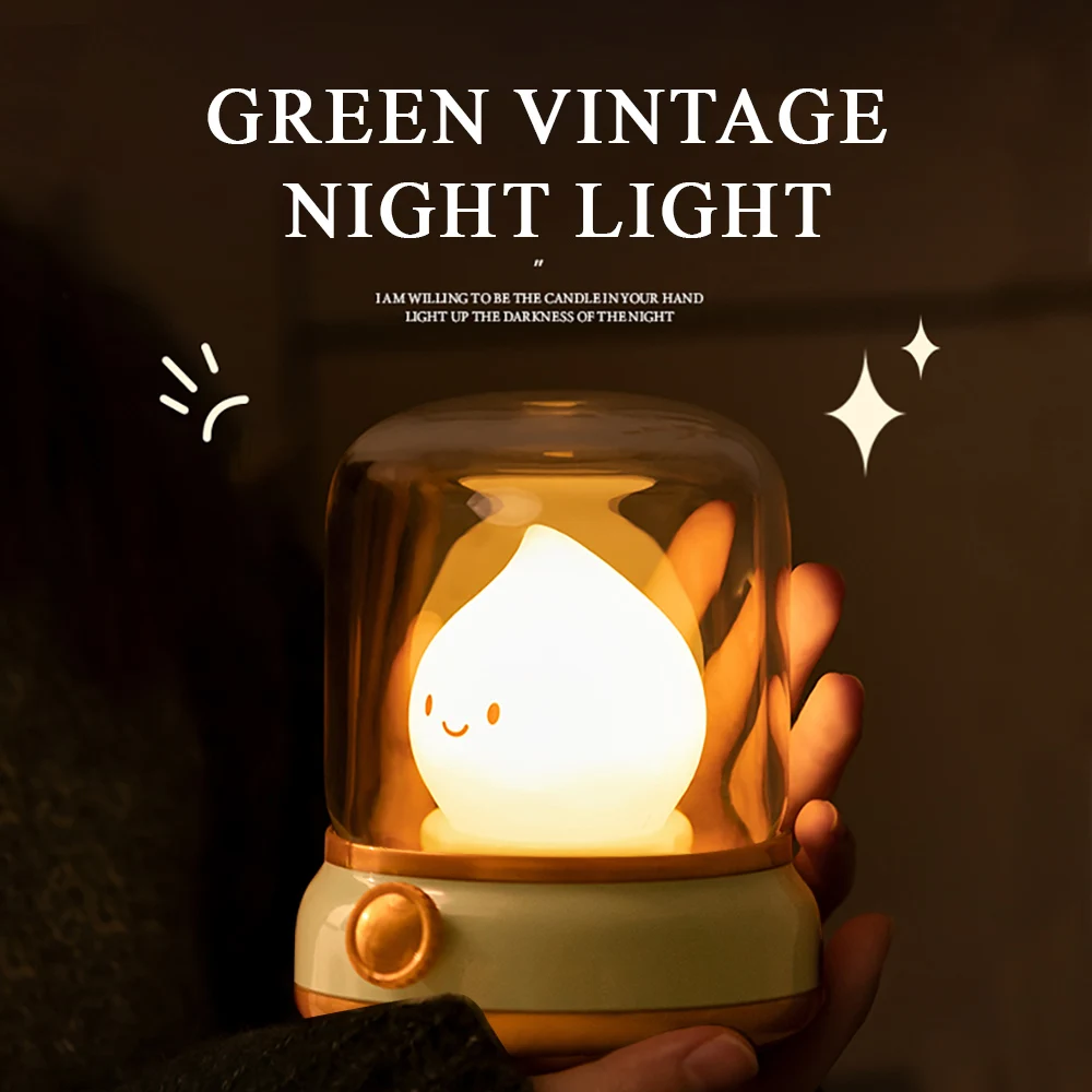 Retro Candle Night Light USB Rechargeable Cozy Ambient Lighting 2 Modes Time Dimming Desk Lamp Bedroom Decor Cute Gift For Kids