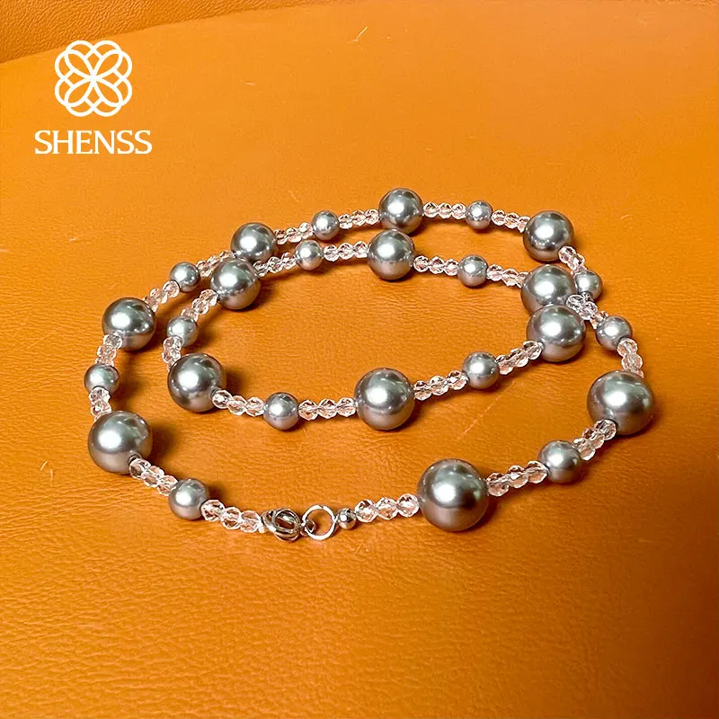 Elegant Shell Pearl Spinel Necklace 925 Sterling Silver Buckle For Women Man