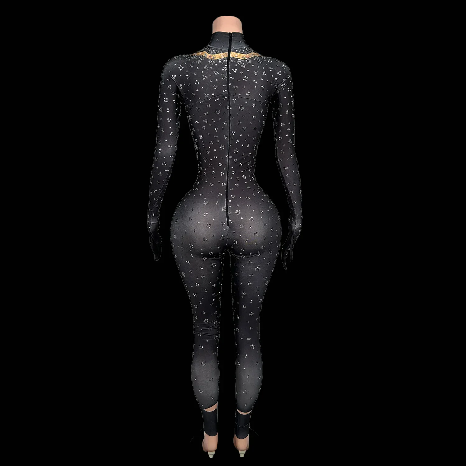 Sexy Performance Dance Stage Costume Rompers Party Birthday Wear Lady Sparkly Diamonds Stretchy Bodysuit Chinese Style Jumpsuit