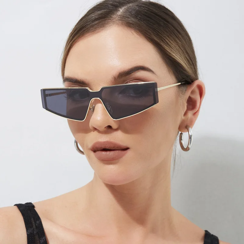 New Sunglasses for Women Vintage Metal Polygon One Piece Lens Sun Shades Girls Retro Design Summer Sunglasses UV400 Protection