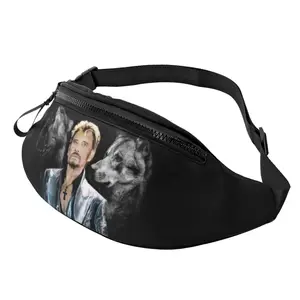 Custom Johnny Hallyday With Wolf Fanny Bag French Rock Singer Crossbody Waist Pack Men Women Running Phone Money Pouch