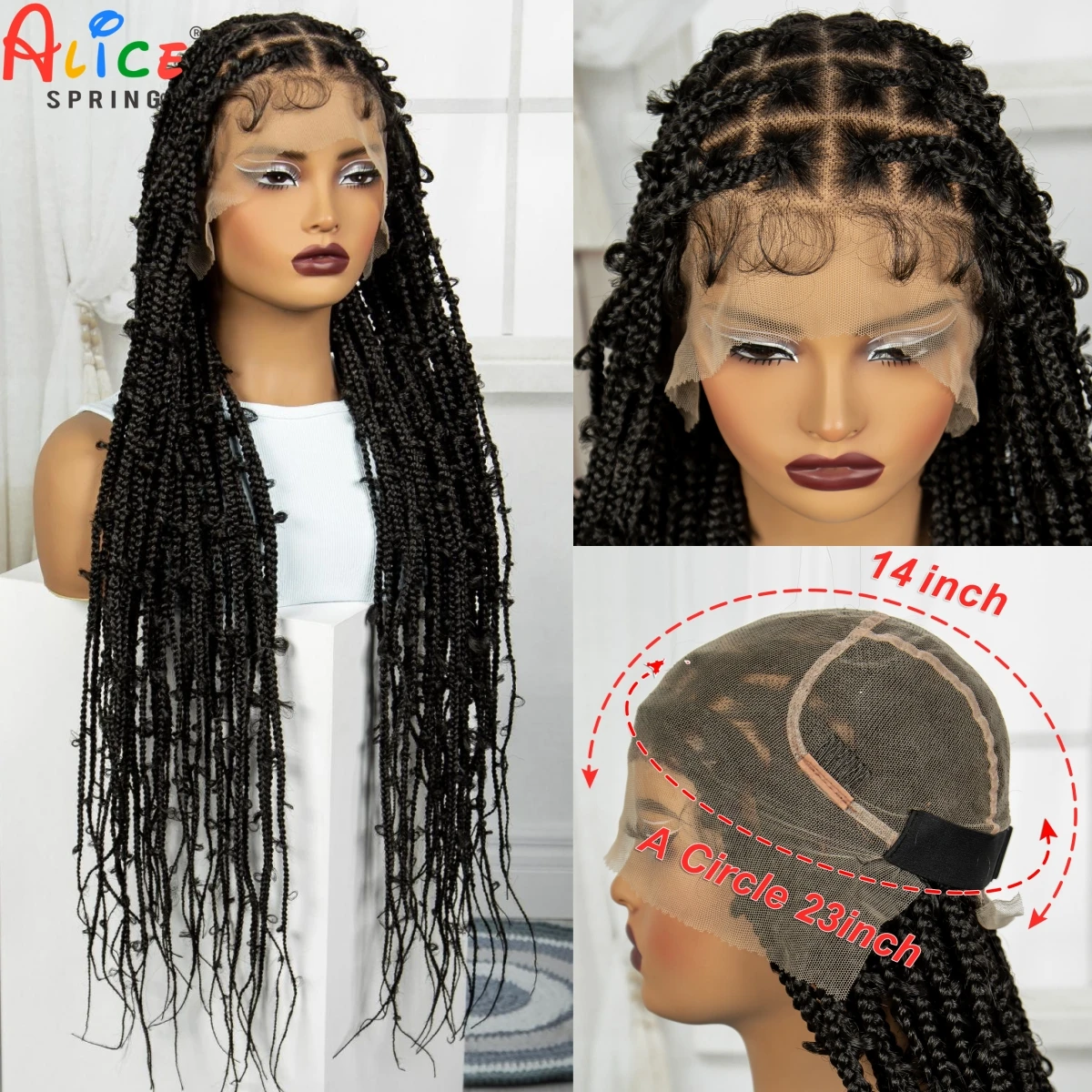 34 Inch Synthetic Knortless Box Braids Wigs for Black Women HD Full Lace Wigs Natural Twisted Boho Braided Wigs with Baby Hair