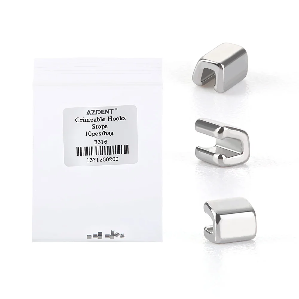 AZDENT 5 Packungen zahnärztliche kieferorthopädische Crimp-Haken, Größe lang, kurzer Anschlag, 10 Stück/Packung, Edelstahl, befestigt am Bogen – Detail 5