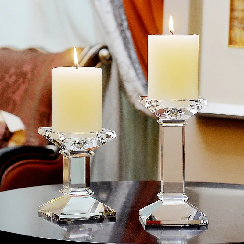 

Modern Clear Crystal Pillar Candle Holder Candlestick Multi Functional Small Large For Home Tabletop Decoration Gifts