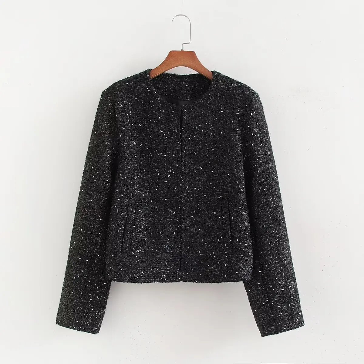 

Women's Style Bead round Neck Cardigan Slim-fit Short Suit Jacket Elegant Button Top for Autumn