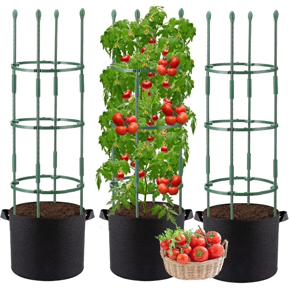 

Набор из 3-х опор для томатов с прочными мешками для посадки объемом 10 галлонов, комплект из 48,5-дюймовых высоких подставок-решеток для садовых овощей и огурцов