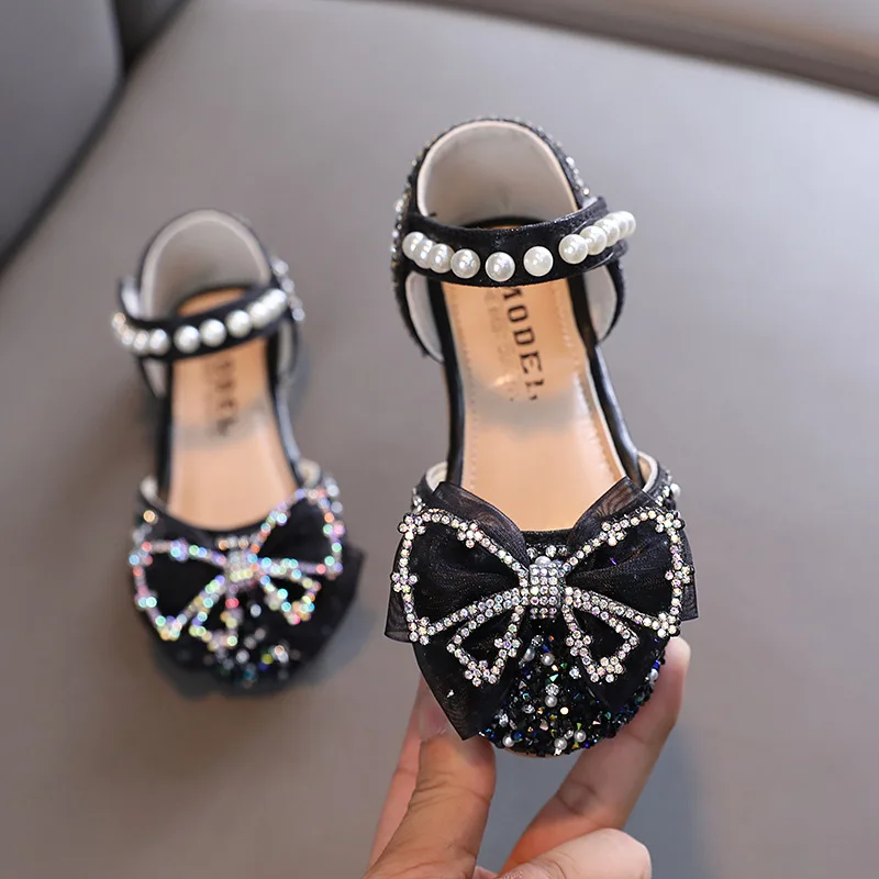 Summer Children\'s Sequins Sandals Sweet Girls Sandals Rhinestone Bow Sandals Fashion Kids Pearl Princess Shoes J318