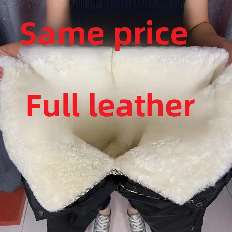 

Winter Thickened Genuine Leather Wool Cotton Pants High Waist Sheepskin Men's Mid-Aged And Elderly Warmth-Friendly Business C...