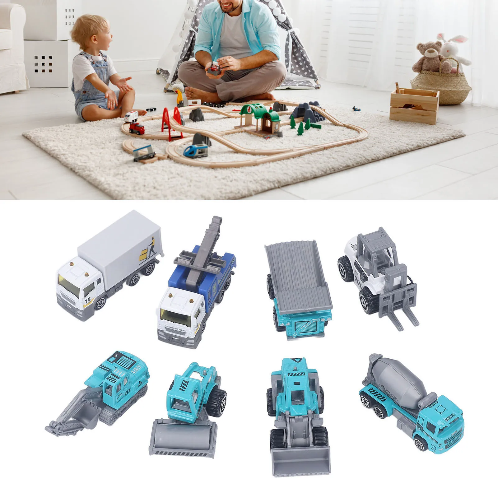 ZK20 8Pcs Engineering Vehicles Toy Lifelike Design Sturdy Durable Construction Engineering Vehicle Toys Set for Kids