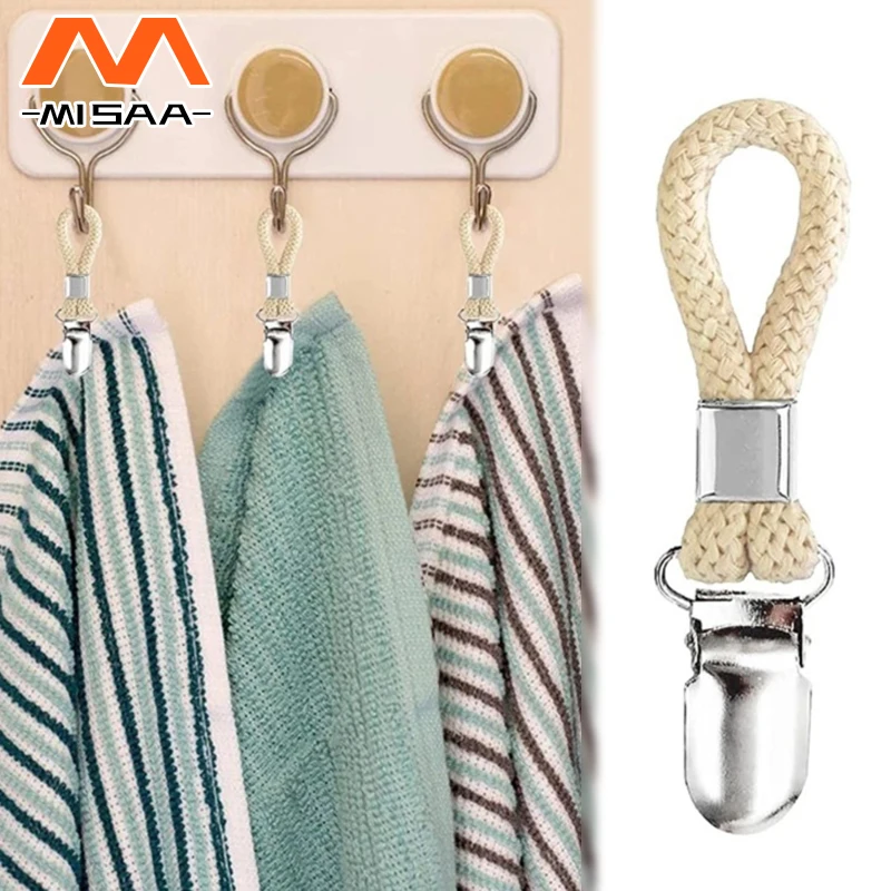 Towel Clips Bathroom Braided Multipurpose Cotton Loop Metal Clamp Hanging Kitchen Storage Clips Socks Clothes Hanger For Home