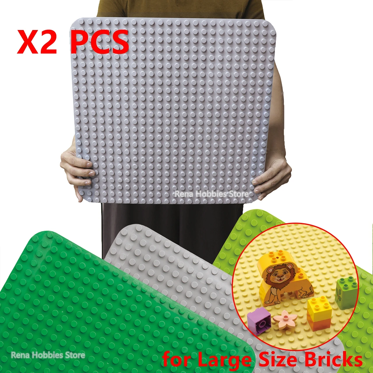 2PCS 24x24 Dots Base Plate with Smooth Corner for Big Size Building Blocks Bricks Animals Figures DIY Kids Toys Christmas Gift