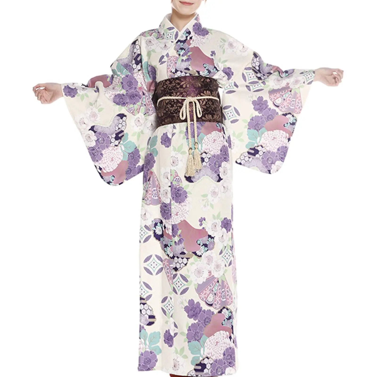 Womens Japanese Kimonoc Kimono Long Robe Yukata Cosplay Japanese Female Costume Loungewear Long Bathrobe for Home Fancy Dress